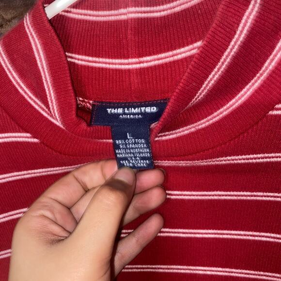 The Limited American Red White Striped Ribbed Knit Turtleneck Sweater Size Large - Picture 4 of 5